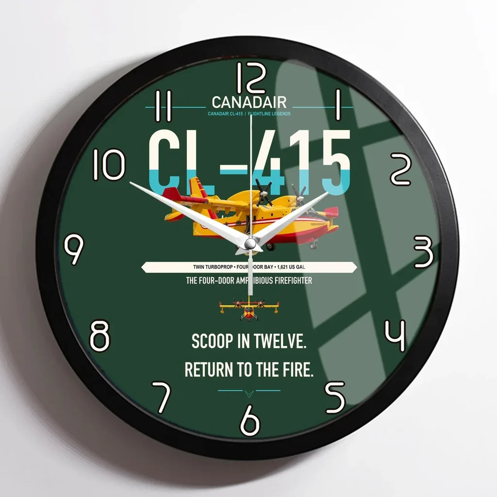 Canadair CL-415 design on dark green framed wall clock