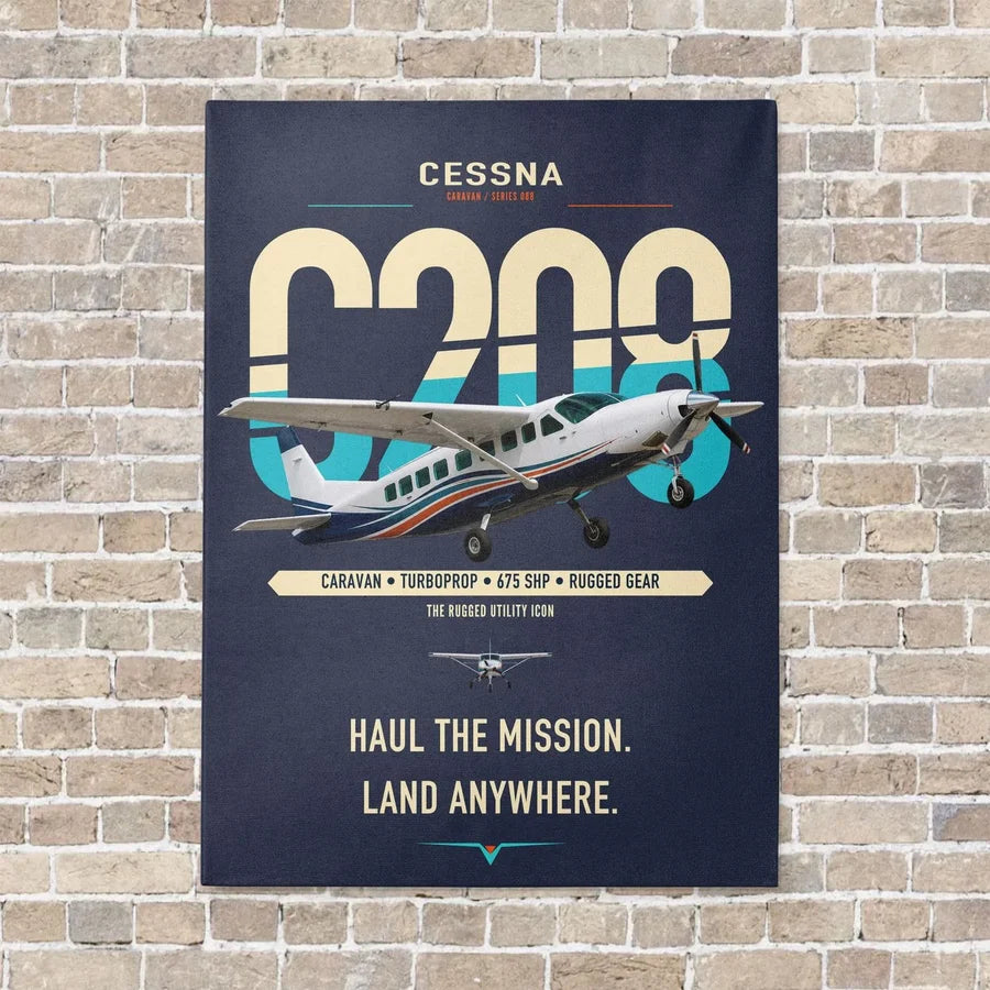 Cessna 208 Caravan vertical canvas print - no frame - navy blue background
