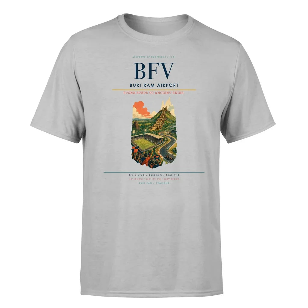 Buri Ram Airport (BFV) T-Shirt single-side front print in Light Gray | buri-ram-airport-bfv-double-side-t-shirt
