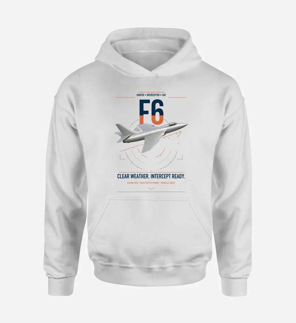Hawker Hunter F6 design on white double-side hoodie, single-side print