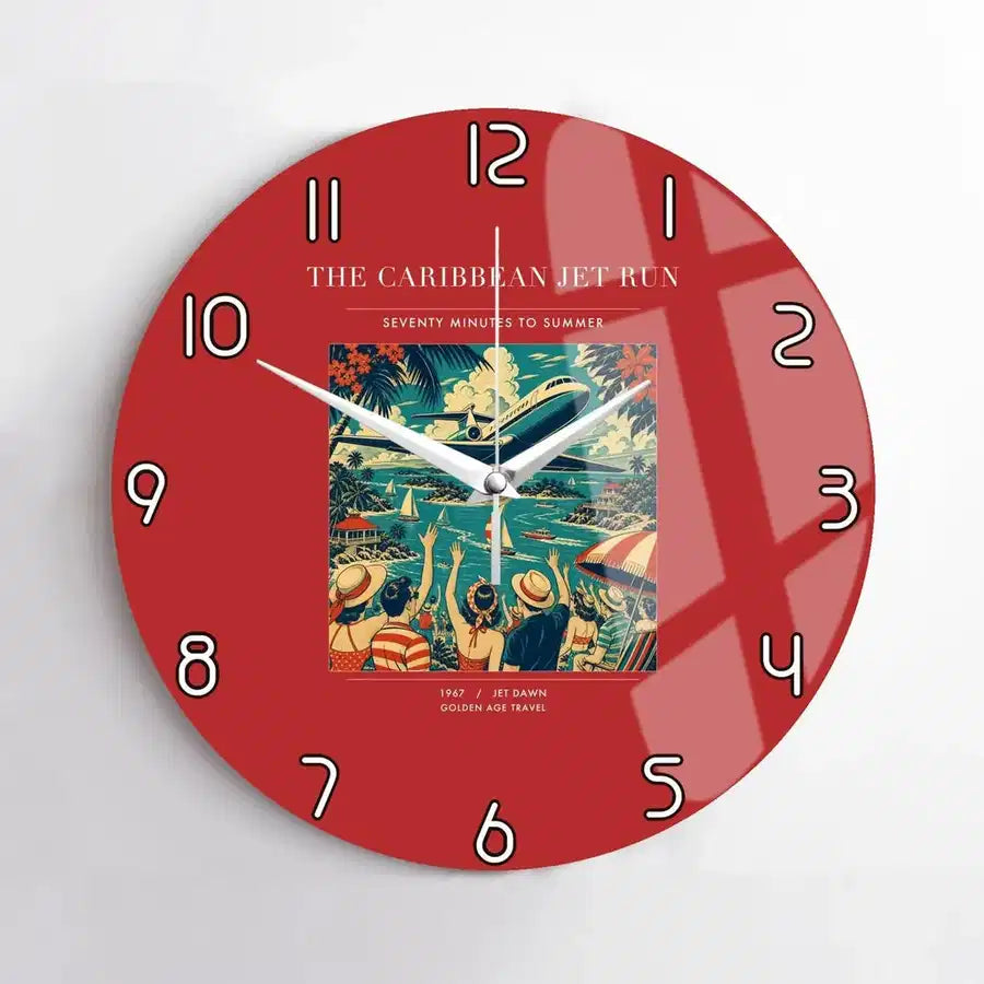 VINTAGE G4122 - The Caribbean Jet Run - Designed Wall Clocks design on red no-frame
