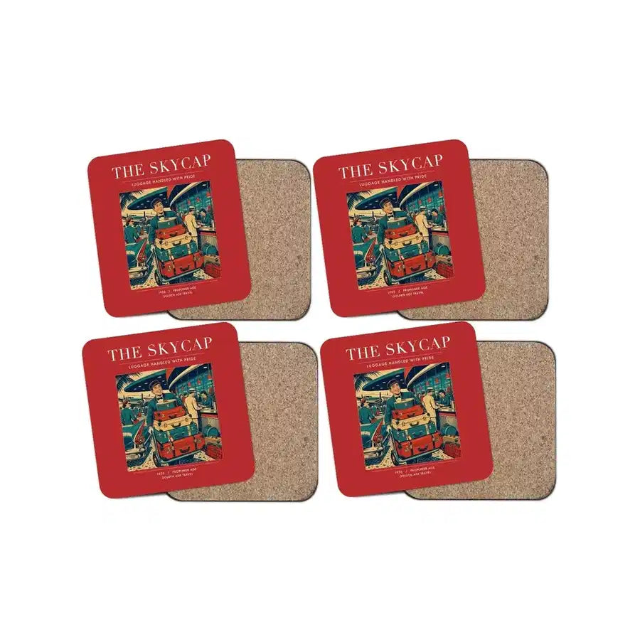 The Skycap - Designed Coasters design on red 4-pieces-set