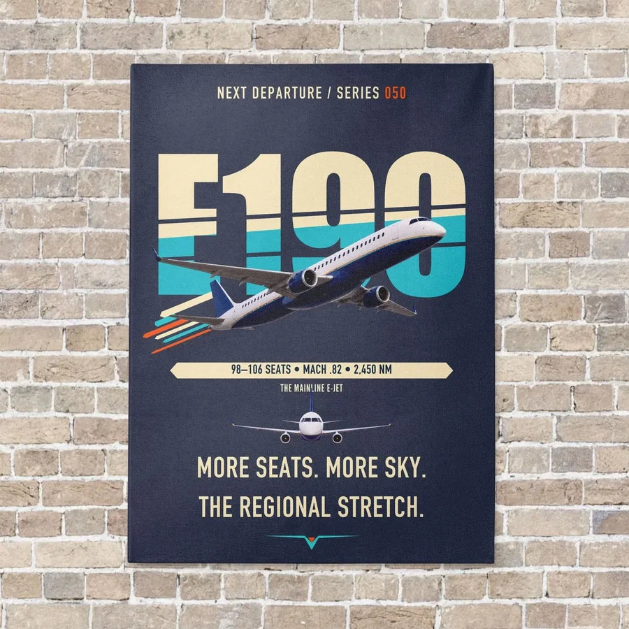 Embraer E190 vertical canvas print - no frame - navy blue background