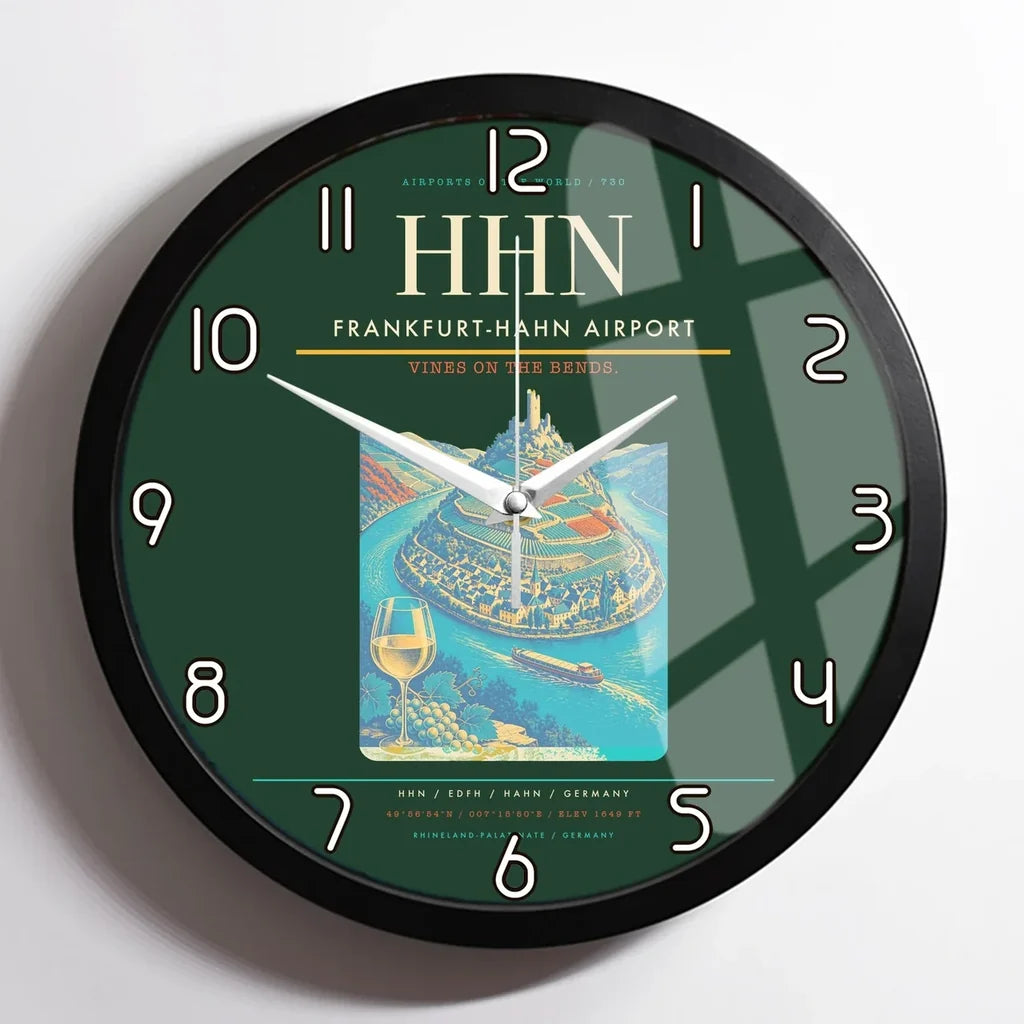 Frankfurt-Hahn Airport (HHN) design on dark green framed wall clock
