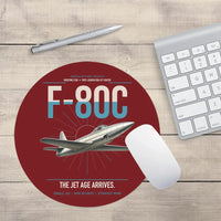 Thumbnail for F-80C Shooting Star design on dark red round mouse pad