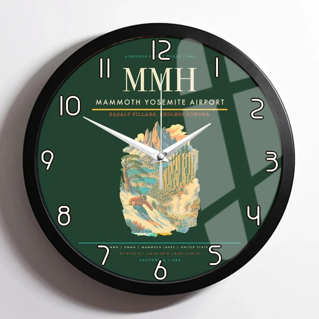 Mammoth Yosemite Airport (MMH) design on dark green framed wall clock