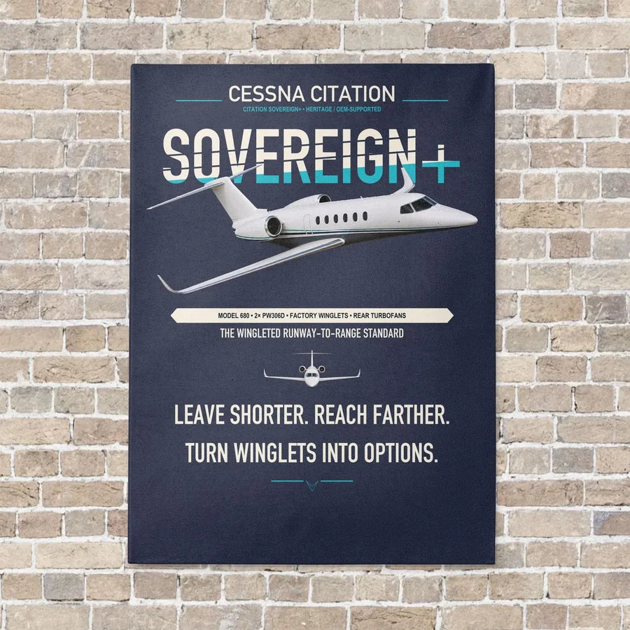 Cessna Citation Sovereign+ vertical canvas print - no frame - navy blue background