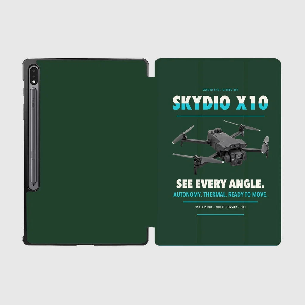 Skydio X10 design on dark green samsung tablet tablet case