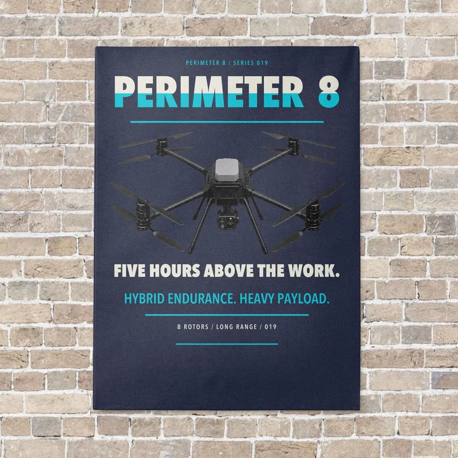 Skyfront Perimeter 8 vertical canvas print - no frame - navy blue background