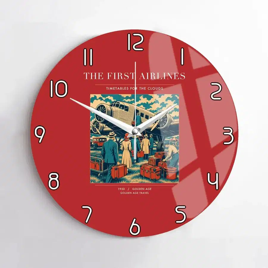 VINTAGE G4048 - The First Airlines - Designed Wall Clocks design on red no-frame