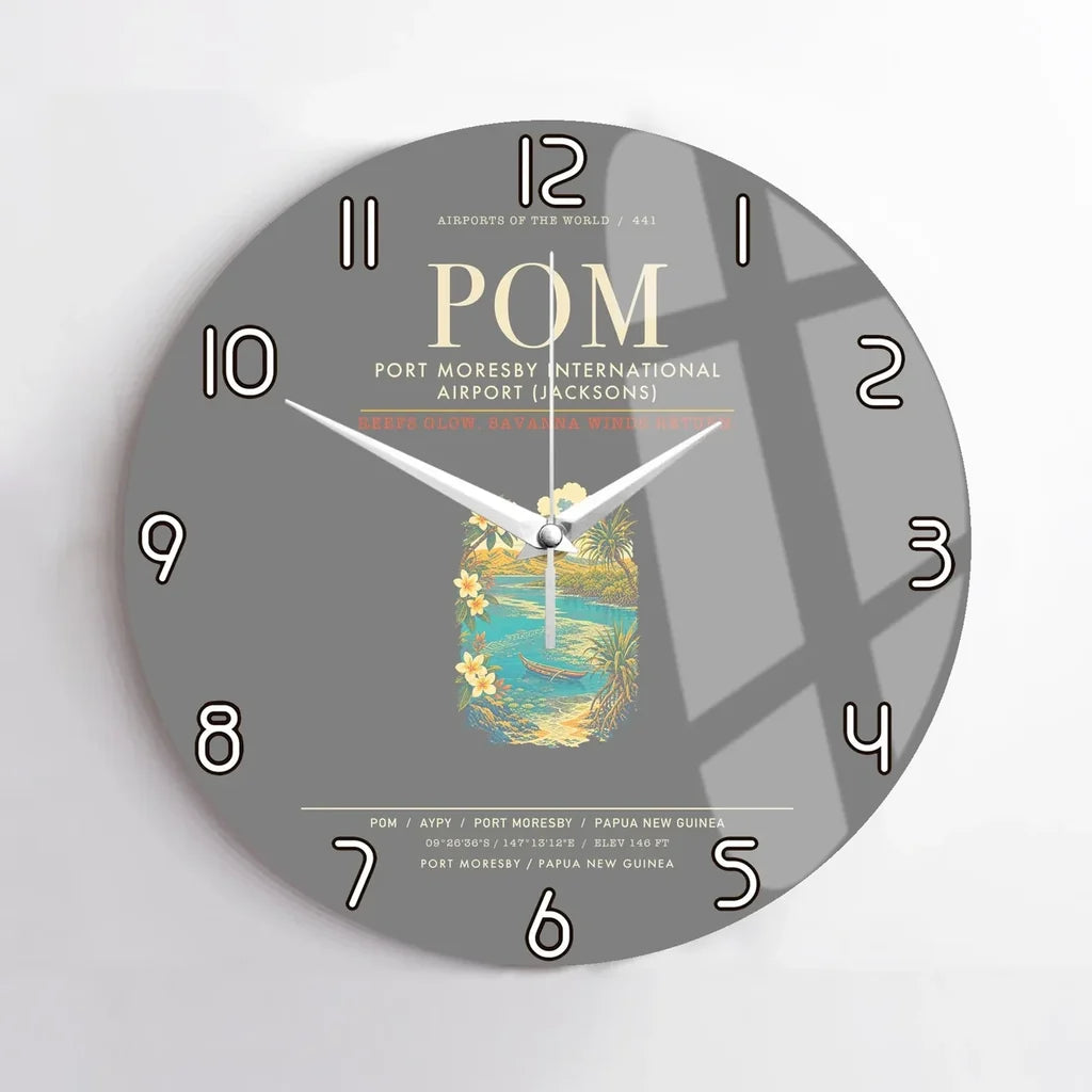 Port Moresby International Airport POM Wall-Clock No-Frame - Gray