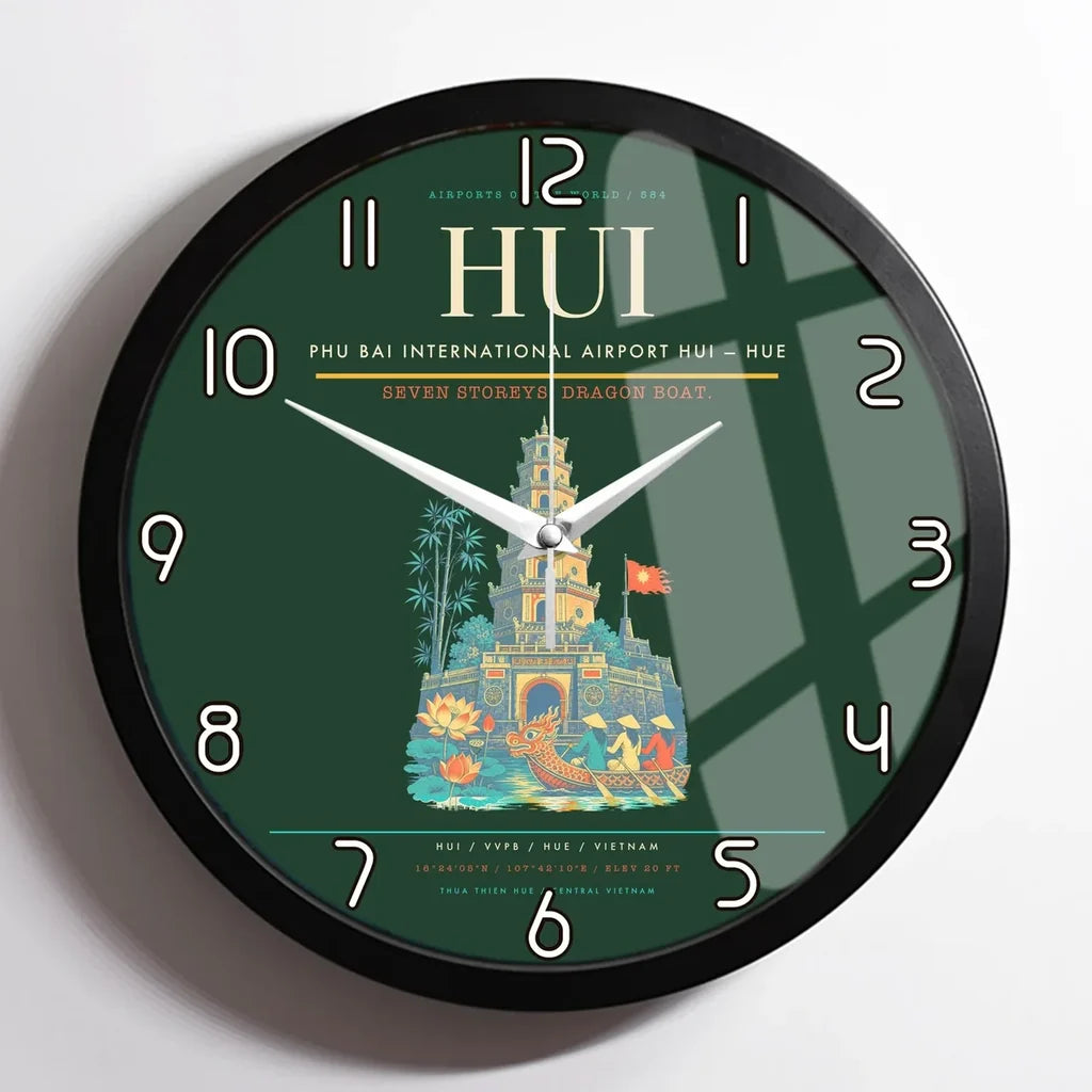 Phu Bai International Airport (HUI) design on dark green framed wall clock