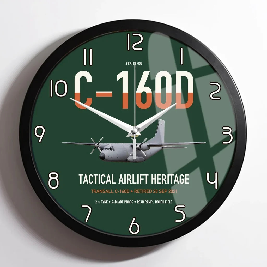 Transall C-160D design on dark green framed wall clock