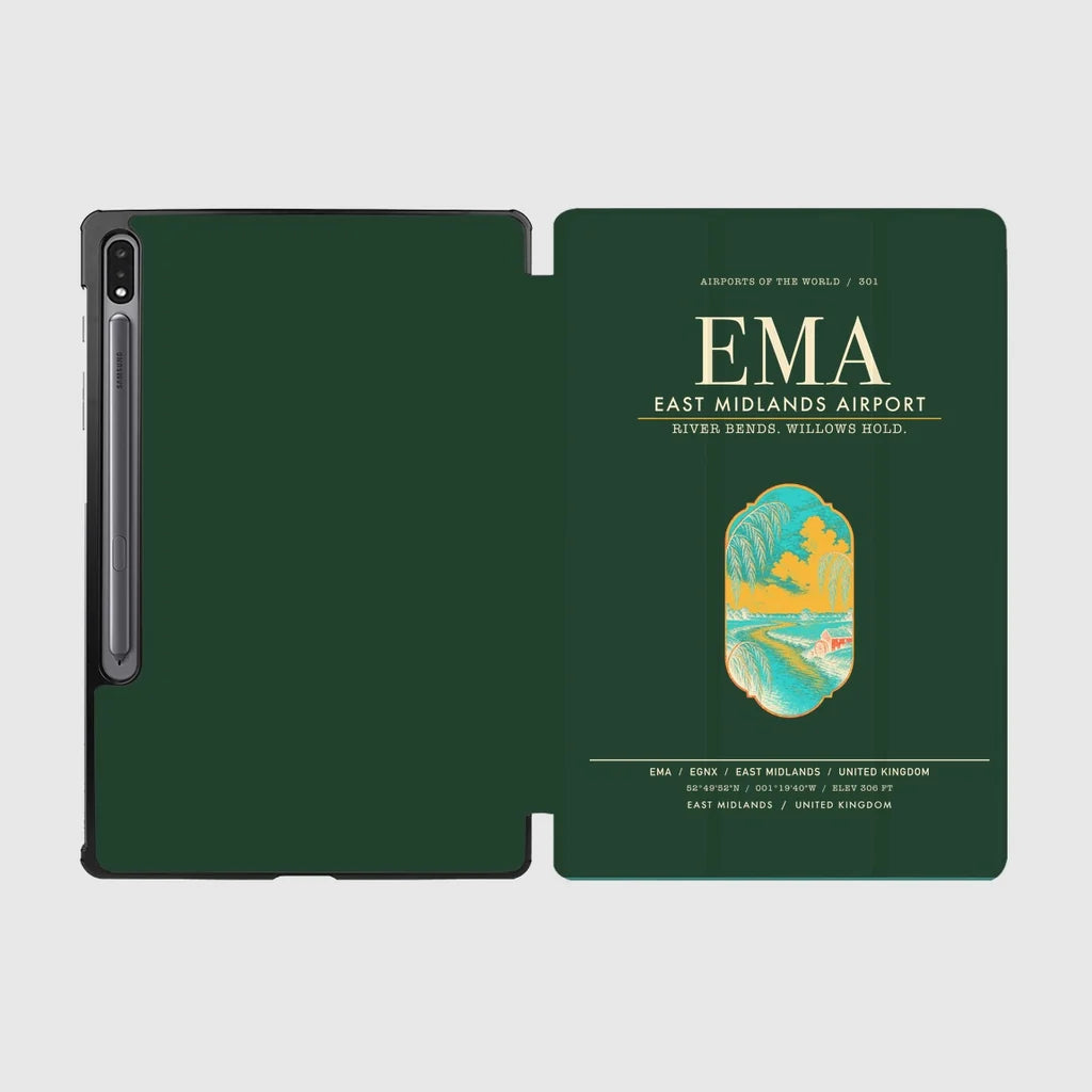 East Midlands Airport (EMA) design on dark green samsung tablet tablet case