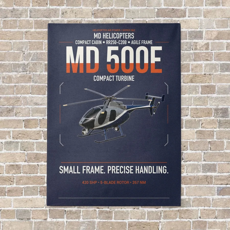 MD Helicopters MD 500E vertical canvas print - no frame - navy blue background