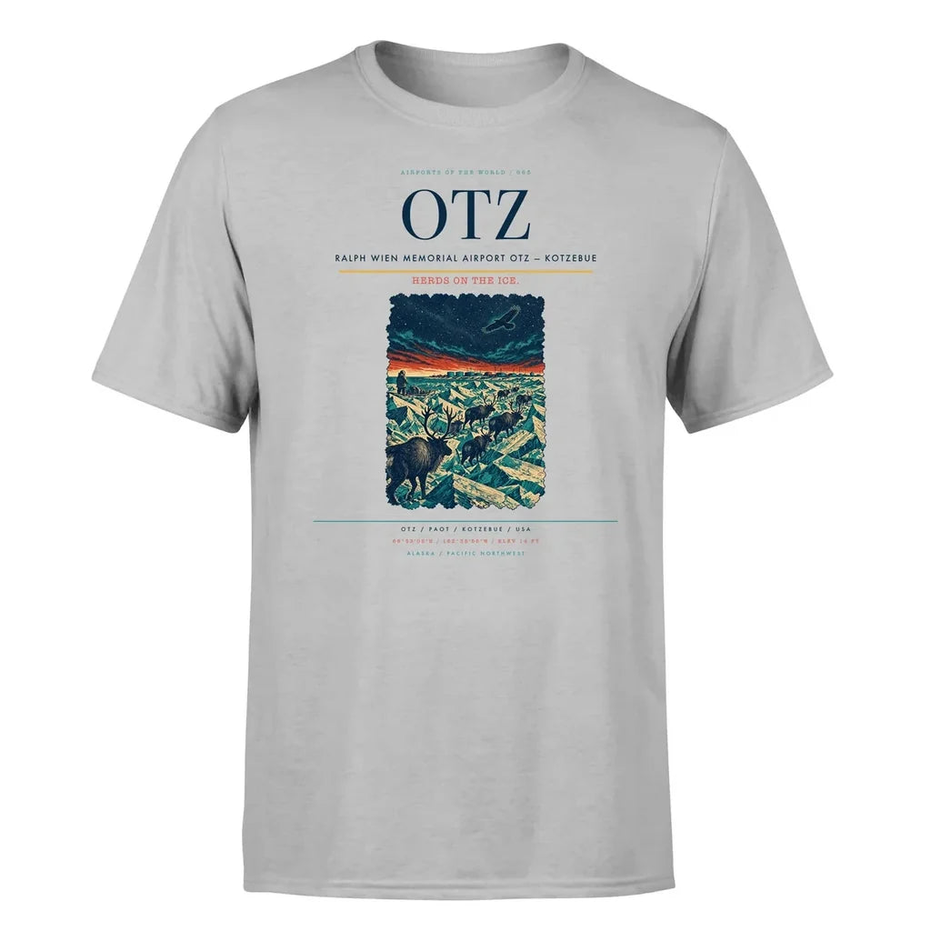 Ralph Wien Memorial Airport (OTZ) T-Shirt single-side front print in Light Gray | ralph-wien-memorial-airport-otz-double-side-t-shirt
