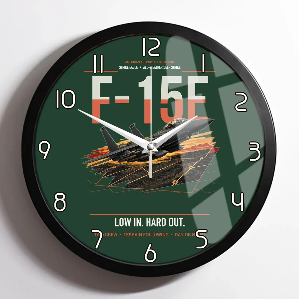 F-15E Strike Eagle design on dark green framed wall clock