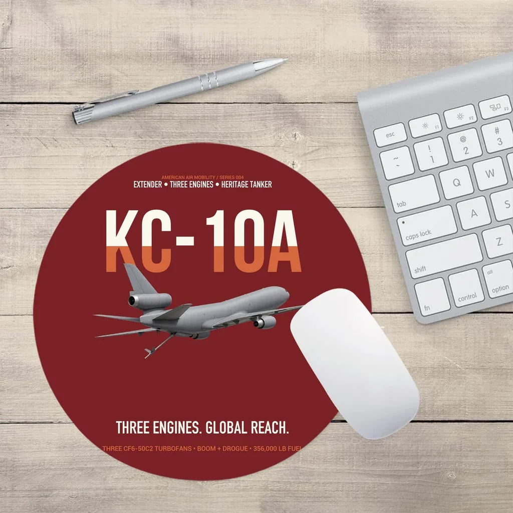 KC-10A EXTENDER design on dark red round mouse pad