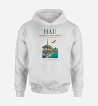 Thumbnail for Haugesund Airport, Karmøy (HAU) design on white hoodie single-side print