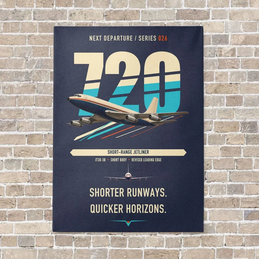 Boeing 720B vertical canvas print - no frame - navy blue background