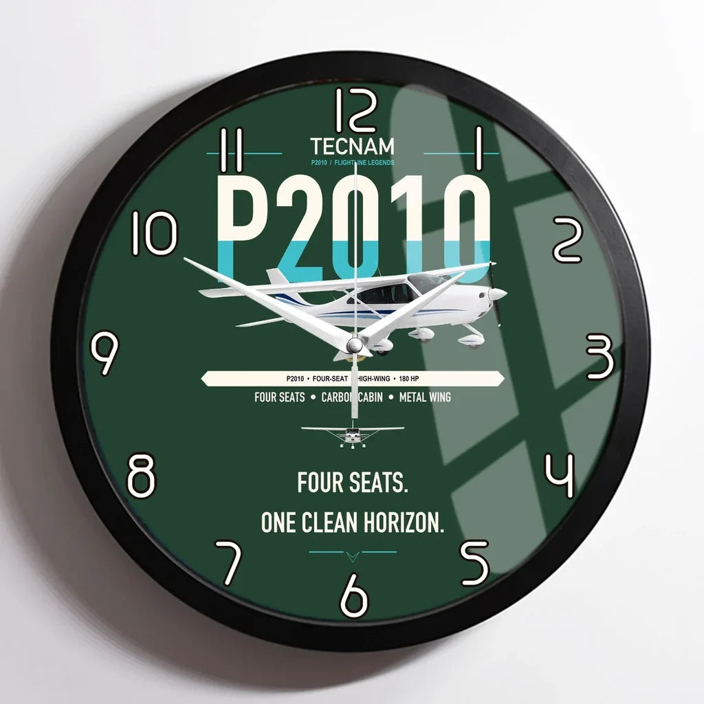 Tecnam P2010 design on dark green framed wall clock