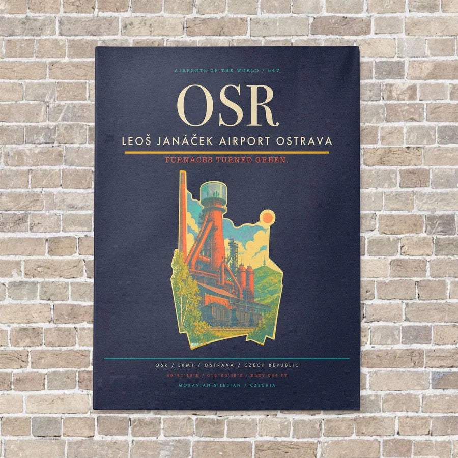 Leoš Janáček Airport Ostrava OSR vertical canvas print - no frame - navy blue background
