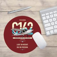 Thumbnail for Cessna 162 Skycatcher design on dark red round mouse pad