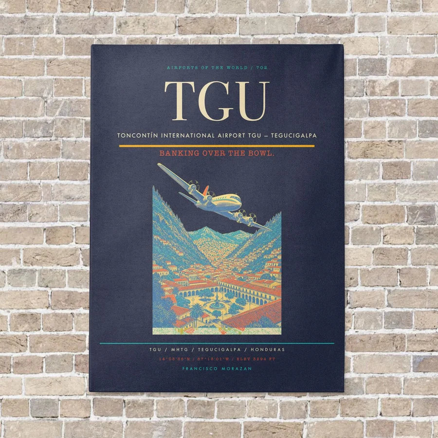 Toncontín International Airport TGU — Tegucigalpa vertical canvas print - no frame - navy blue background