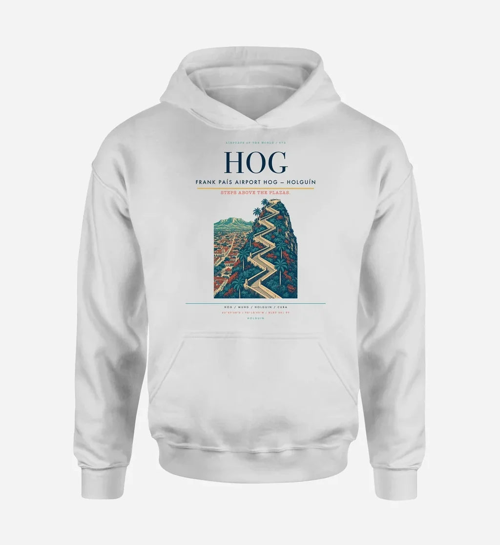Frank País Airport (HOG) design on white hoodie single-side print