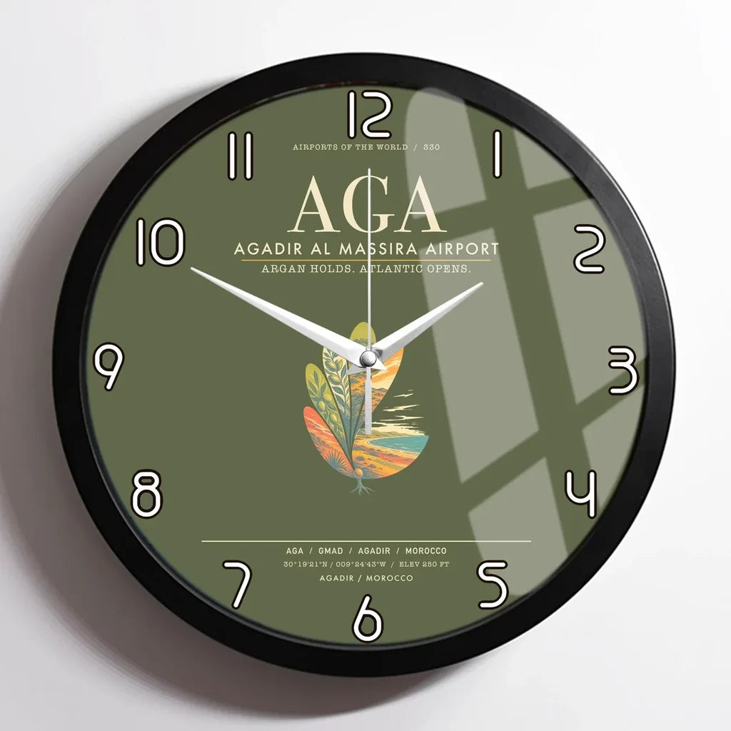 Agadir Al Massira Airport AGA Wall-Clock Framed - Green Army