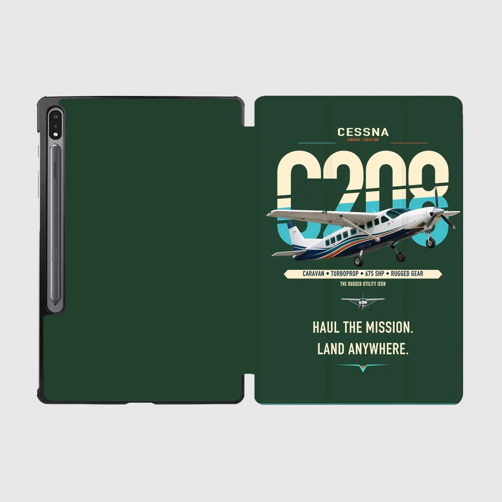 Cessna 208 Caravan design on dark green samsung tablet tablet case