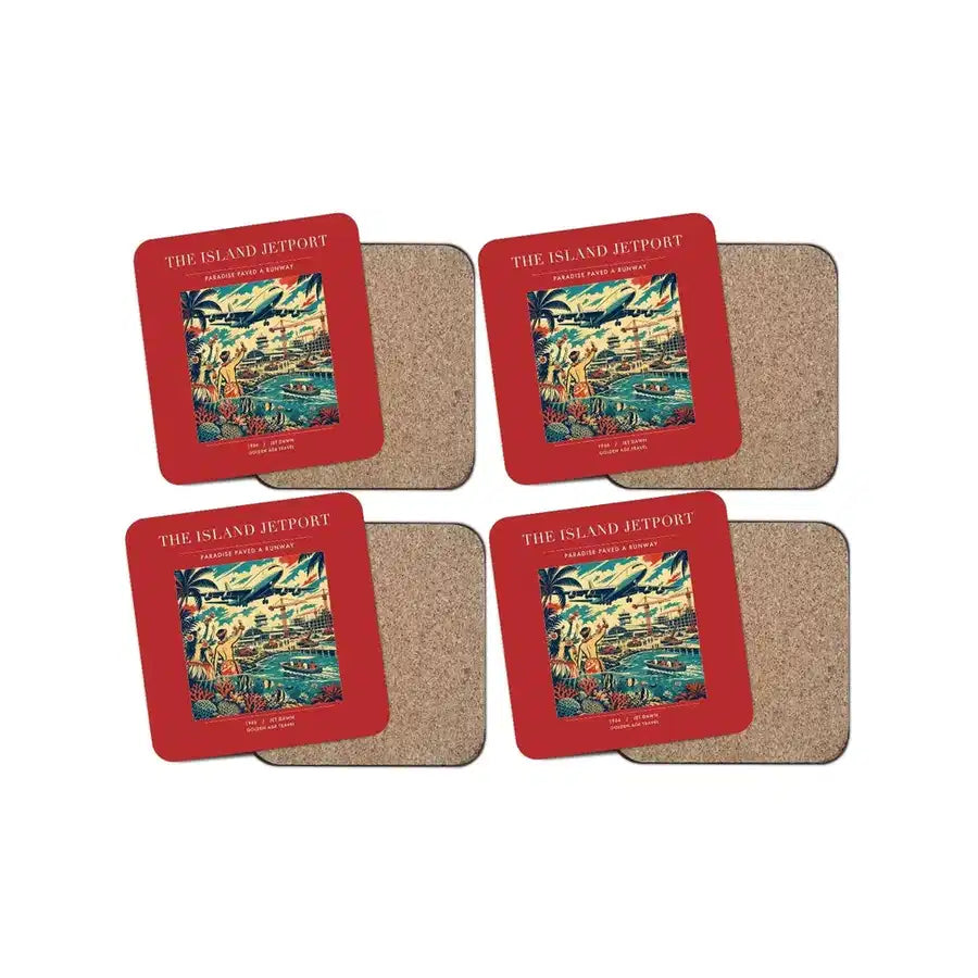 The Island Jetport - Designed Coasters design on red 4-pieces-set
