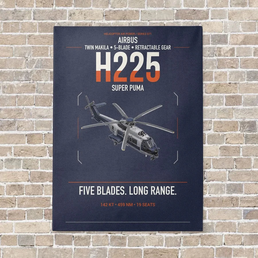 Airbus H225 vertical canvas print - no frame - navy blue background