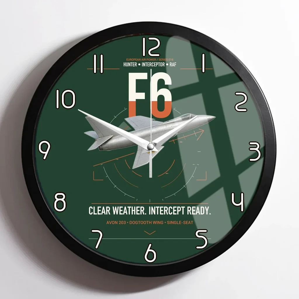 Hawker Hunter F6 design on dark green framed wall clock