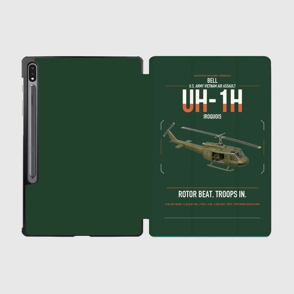 Bell UH-1H Iroquois design on dark green samsung tablet tablet case