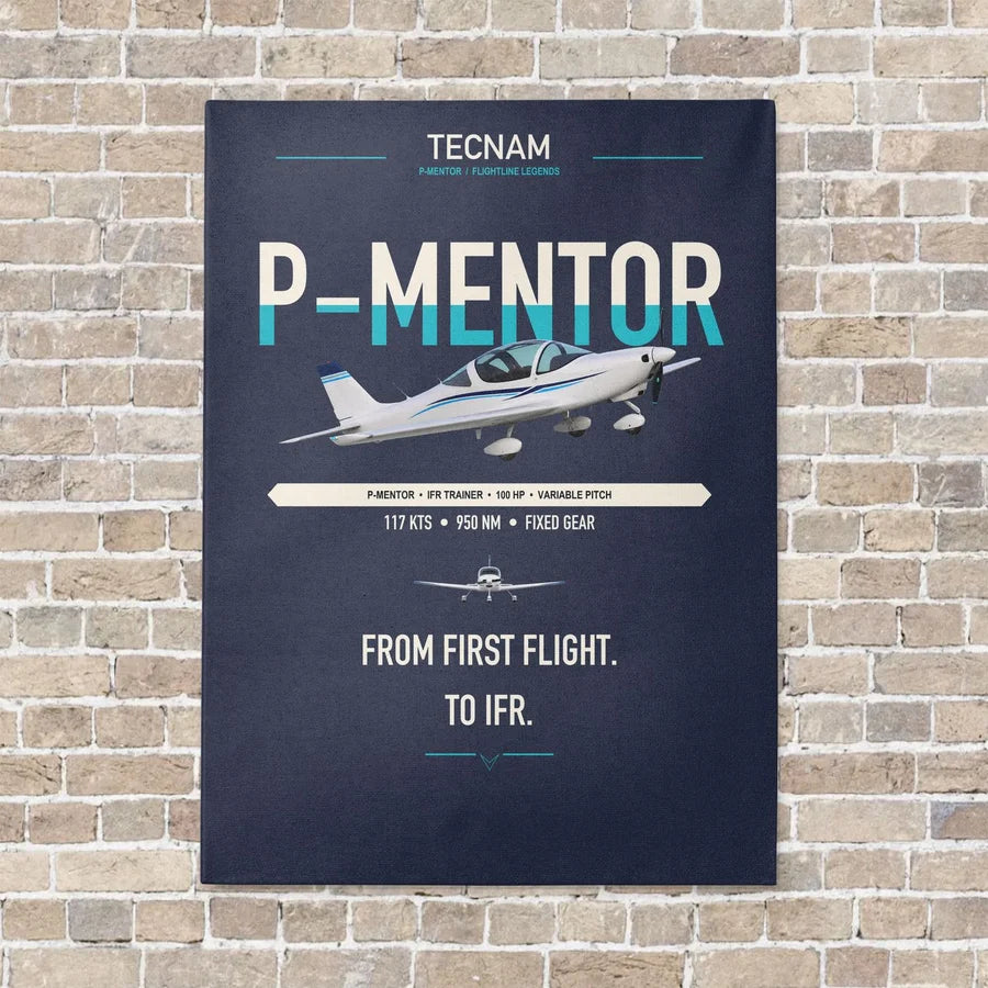 Tecnam P-Mentor vertical canvas print - no frame - navy blue background