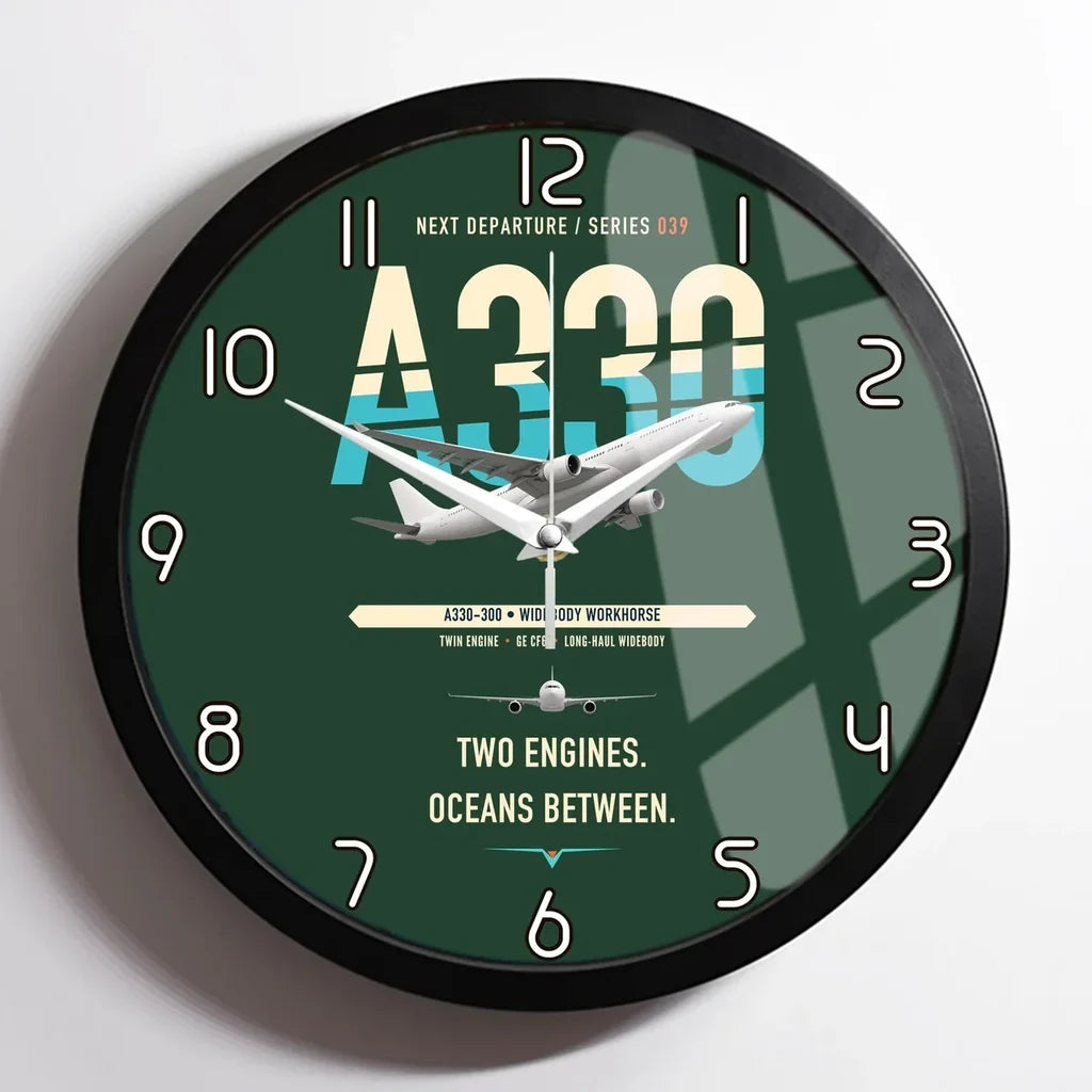 Airbus A330-300 design on dark green framed wall clock
