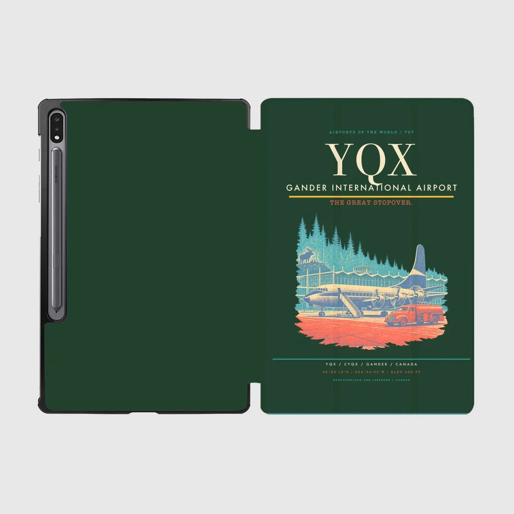 Gander International Airport (YQX) design on dark green samsung tablet tablet case