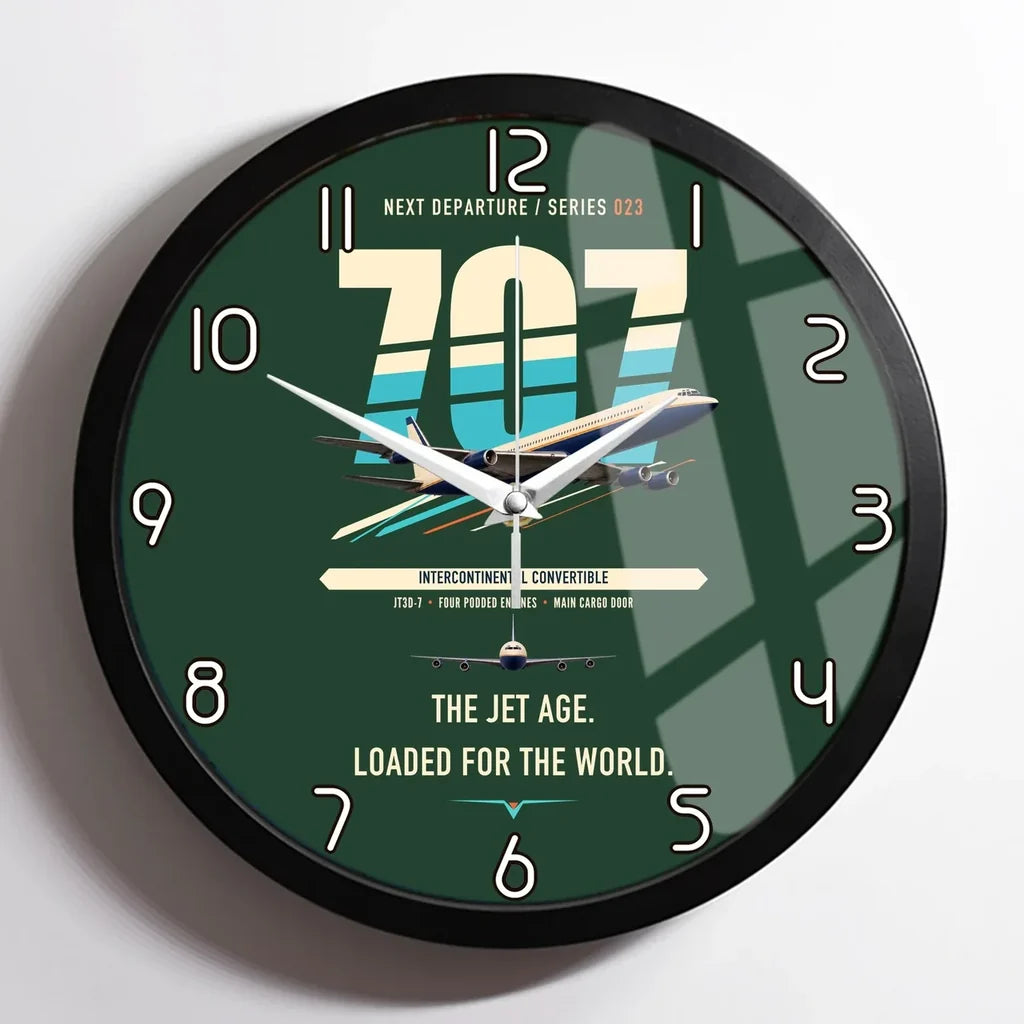 Boeing 707-320C design on dark green framed wall clock