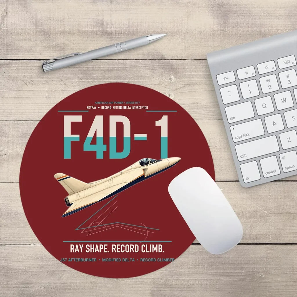 F4D-1 Skyray design on dark red round mouse pad