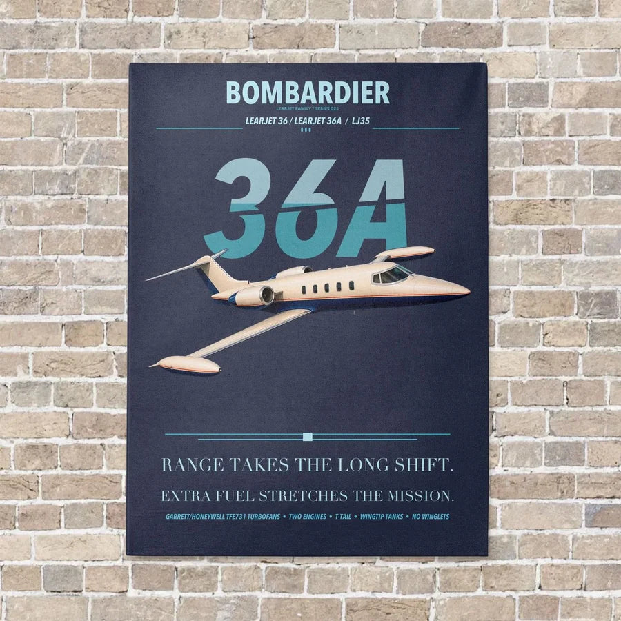 Bombardier Learjet 36A vertical canvas print - no frame - navy blue background