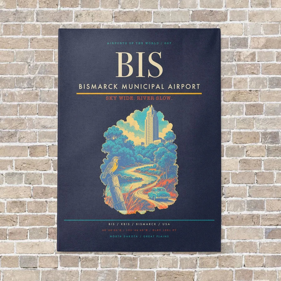 Bismarck Municipal Airport BIS - Canvas No Frame - Navy Blue