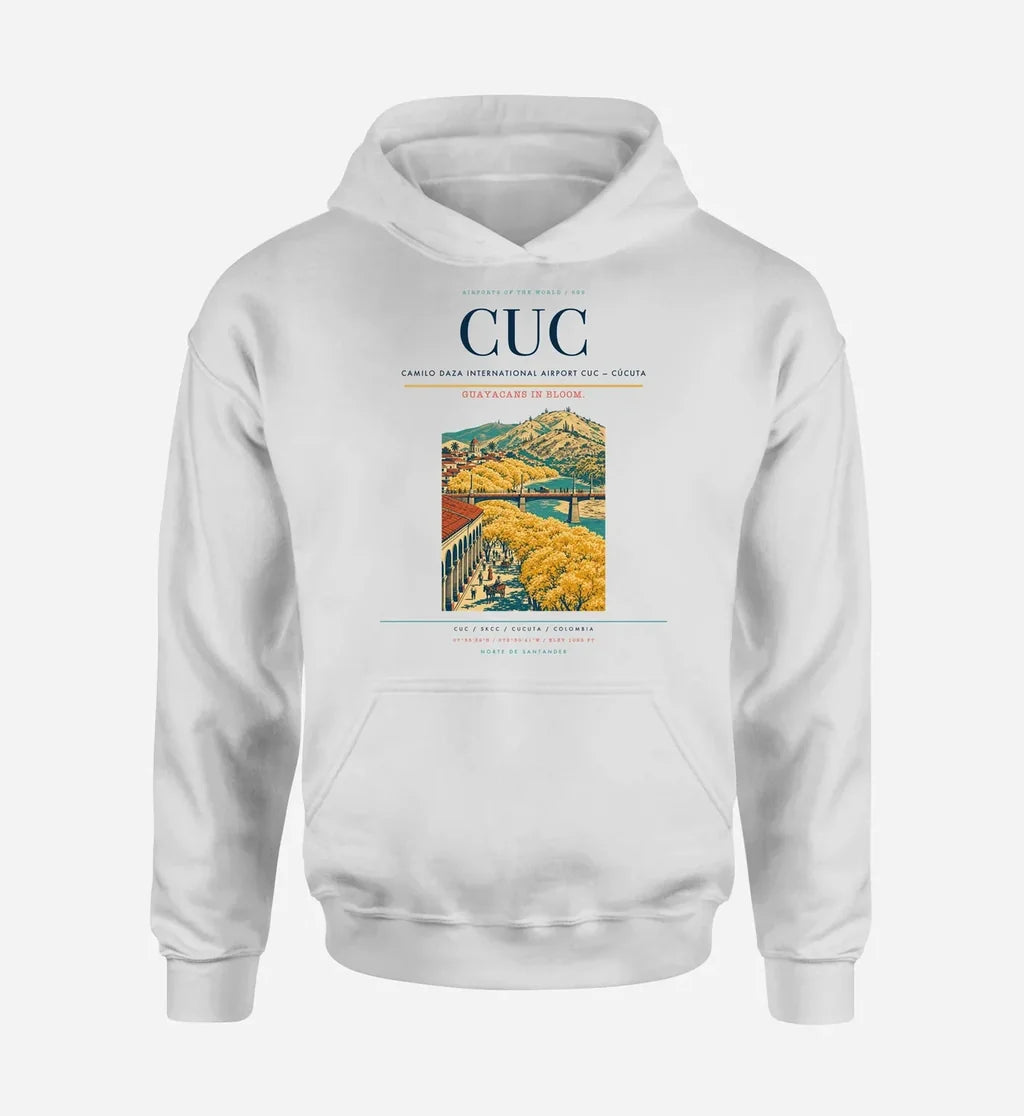 Camilo Daza International Airport (CUC) design on white hoodie single-side print