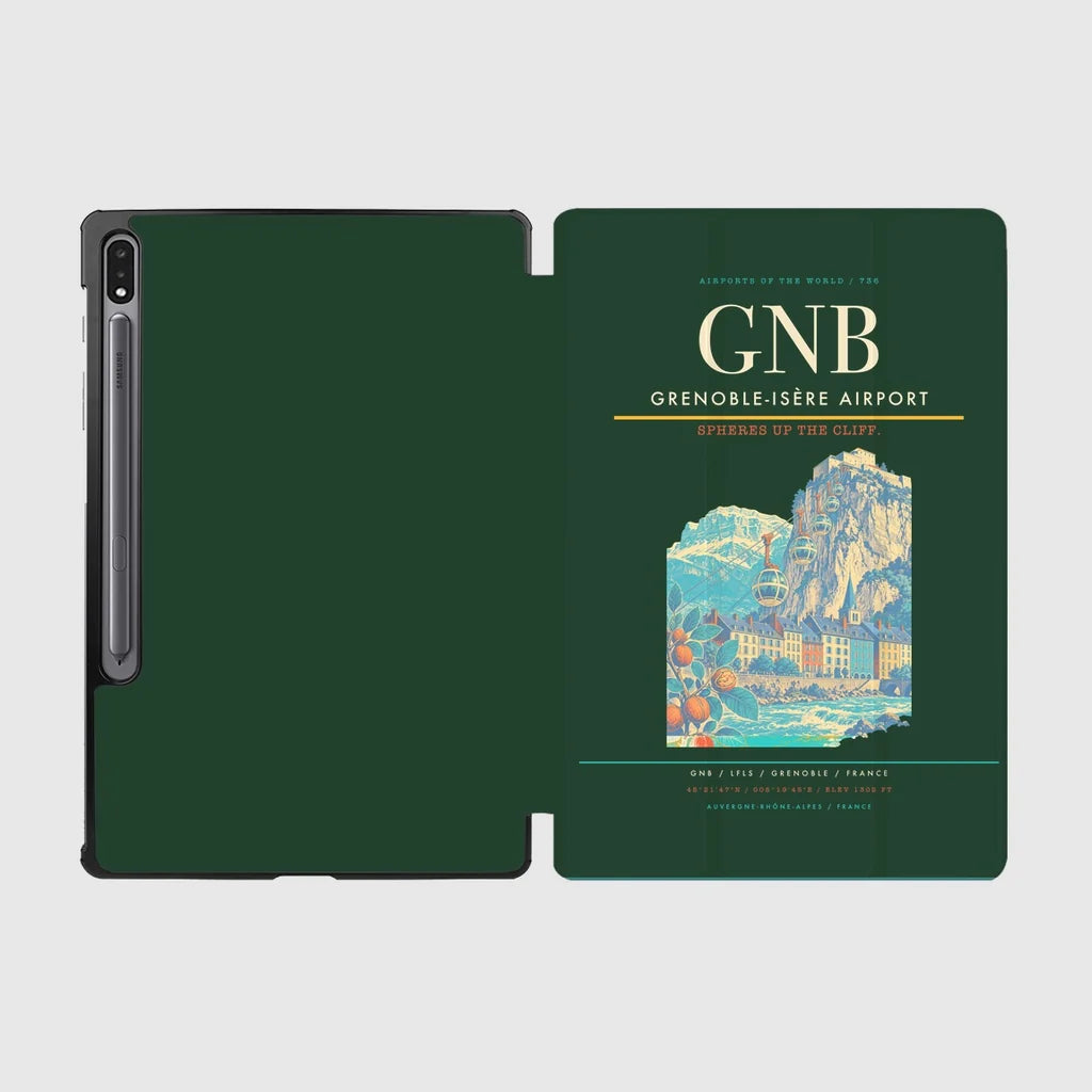 Grenoble-Isère Airport (GNB) design on dark green samsung tablet tablet case