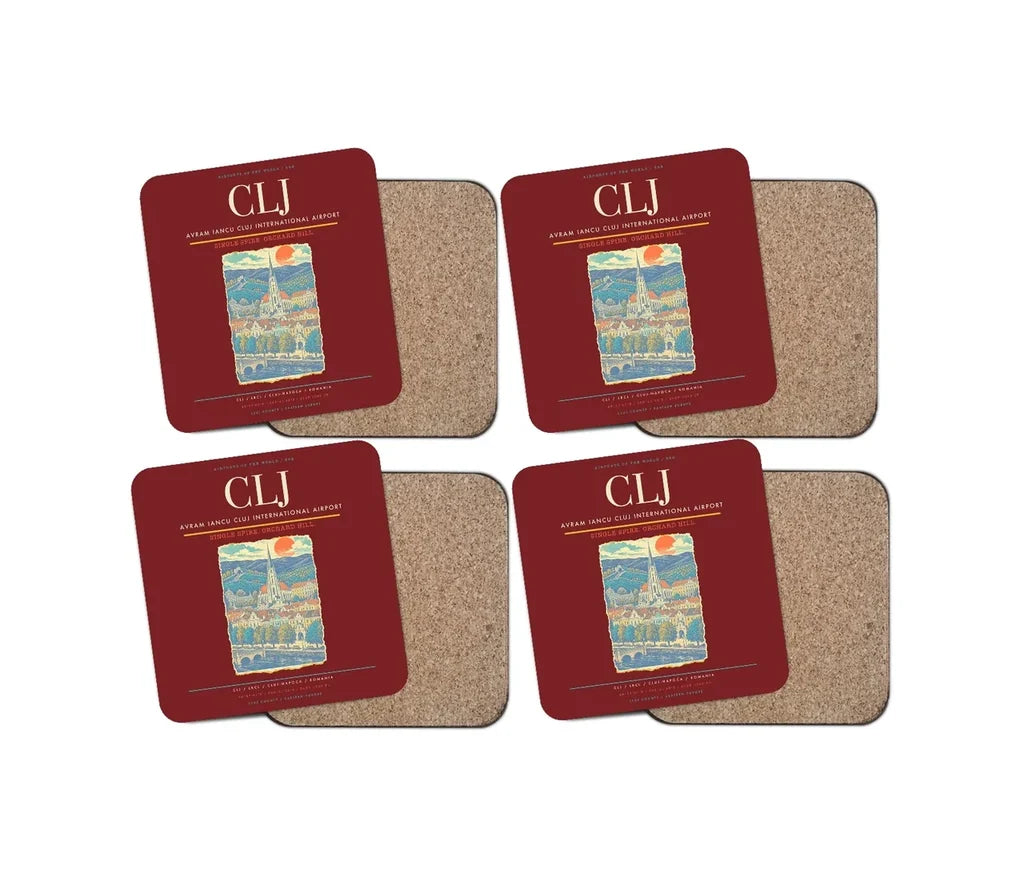 Avram Iancu Cluj International Airport CLJ Coaster 4-Pieces-Set - Dark Red