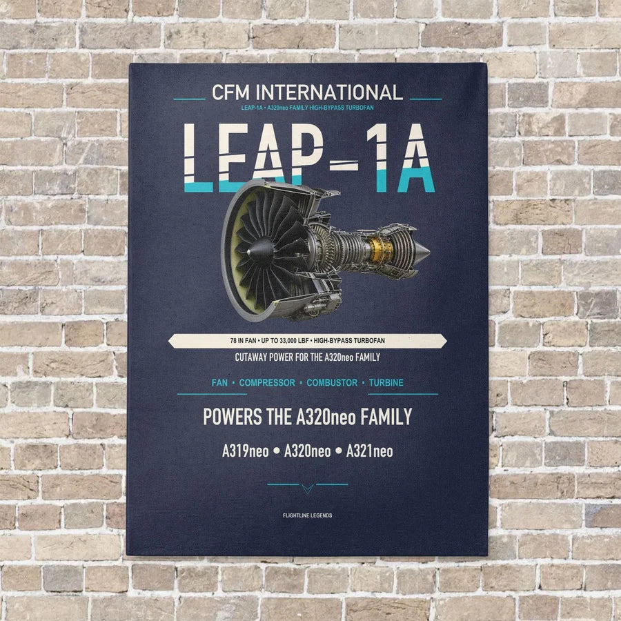 CFM LEAP-1A vertical canvas print - no frame - navy blue background