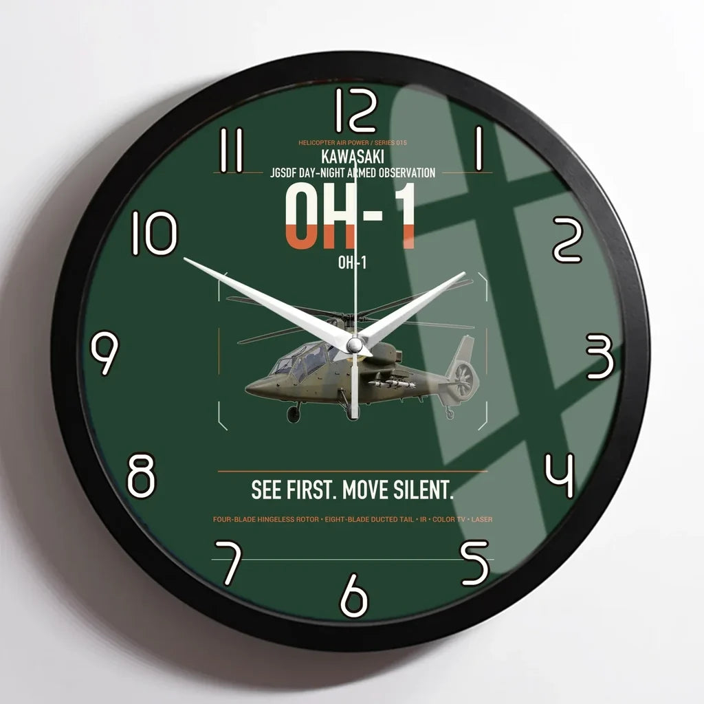 Kawasaki OH-1 design on dark green framed wall clock