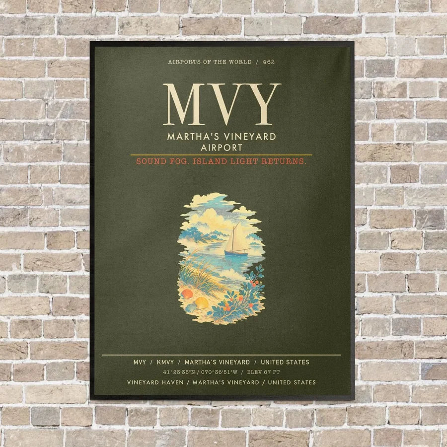 Martha's Vineyard Airport MVY - Canvas Framed - Green Army