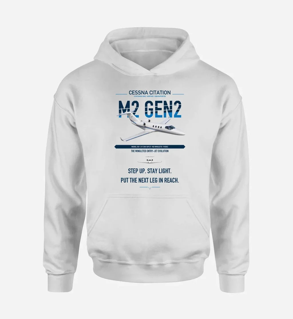 Cessna Citation M2 Gen2 design on white double-side hoodie, single-side print