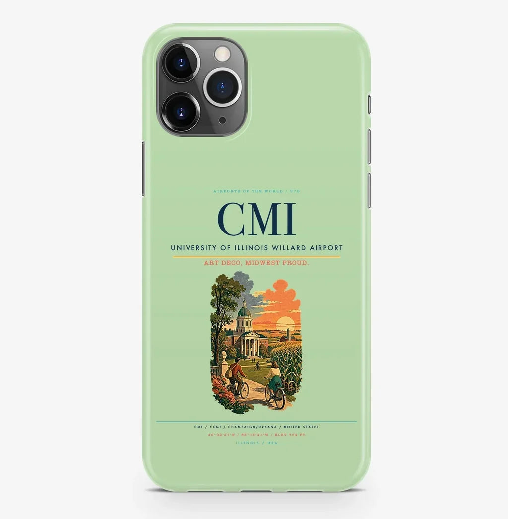 Champaign/Urbana Airport (CMI) design on light green iPhone 16 Pro MagSafe case